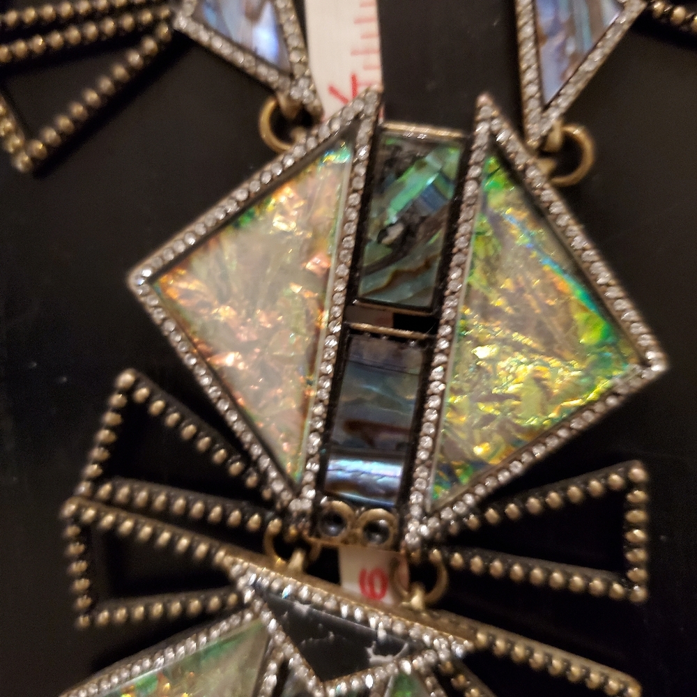 Baublebar art deco statement necklace, gold, green, black, cream, copper, stone - Picture 7 of 15